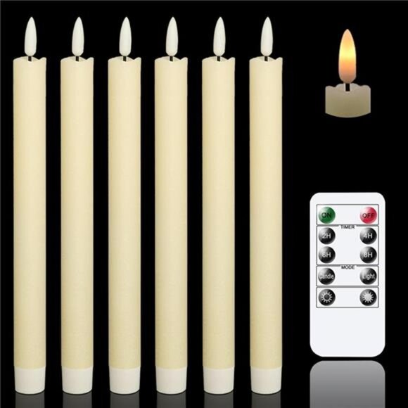 Flameless Ivory Taper Candles Flickering with Remote, Battery Operated Led - Picture 1 of 7